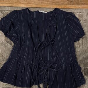 Navy Striped Women's Top
